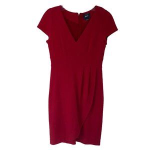 Anthropologie Maeve Red Splitshade Cap Sleeve V-Neck Tulip Hem Dress Small S